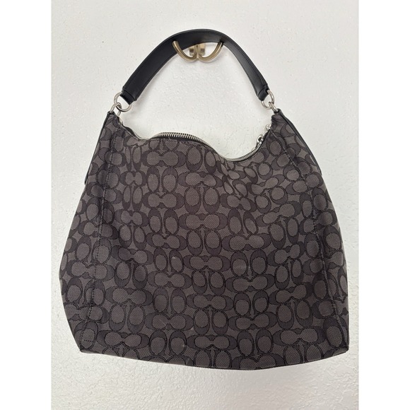 Coach Signature‎ Jacquard Purse Handbag Hobo Style Black and Grey - Picture 3 of 12